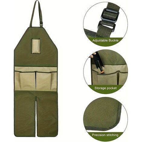 Gartenschürze aus Oxford-Nylon mit verstellbaren Beinschlaufen und mehreren Taschen, für Landschaftsbau und Familiengebrauch (Armeegrün und Khaki) (1/5)