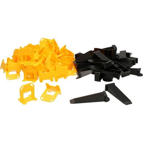 Lot de 50 languettes de nivellement pour carrelage de 2 mm (50 languettes de 1,5 mm + 50 cales jaunes)-NANOTEH (1/5)