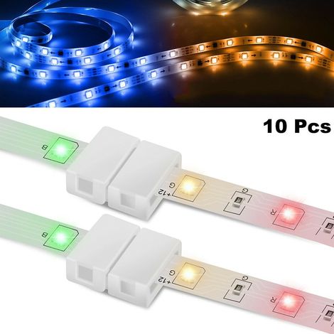 Connecteur LED Sans Soudure - 4 Broches 10 mm - Pour Bande RGB 5050/3528 - 10 Pièces (1/5)
