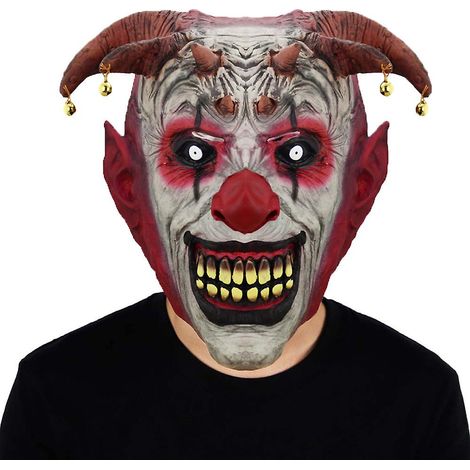 Masque de clown effrayant en latex avec cheveux pour Halloween, accessoire de cosplay, de carnaval ou de fête. (1/5)