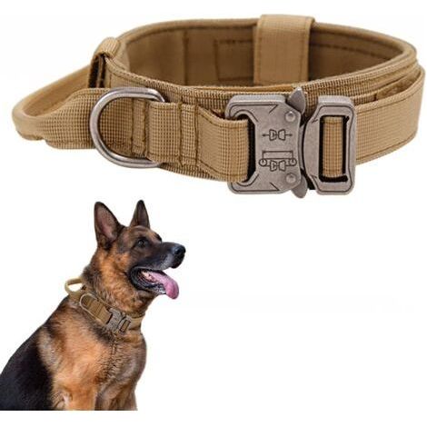 FENOPLASTICACollier de Chien Tactique - Militaire Collier avec Poignée de Commande, Réglable Nylon Chien Rembourré pour Chiens de Taille Moyenne Grand Entraînement (XL, Brun) (1/3)