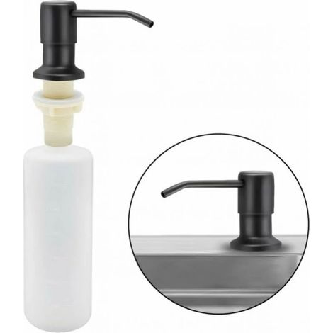 Dispenser di sapone da lavello da cucina (nero opaco), 350 ml, in acciaio inox, con dispenser di detersivo integrato, ricaricabile e con pompa girevole a 360°. (1/5)