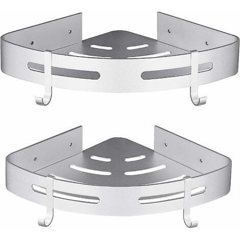 Etagère Douche d'angle sans Perçage Rangement Salle de Bain Douche Accessoire Salle de Bain Support Porte Savon Douche Aucun Antirouille en Aluminium Lot de 2 Argent Avec Crochets(Argent) (1/5)