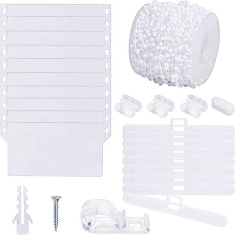 Les accessoires pour stores vénitiens de 89 mm comprennent : une chaîne à billes de 10 m, une plaque de base en 12 pièces, une boucle de suspension double en 12 pièces, 4 boucles à billes et 1 crochet (1/5)