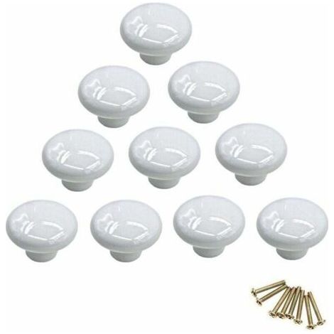 Poignée-bouton rond en porcelaine, bouton de meuble, bouton de tiroir, bouton de placard, poignée en céramique, relooking déco intérieur, vintage our tiroir, placard, commode, porte - blanc - Blanc (1/5)