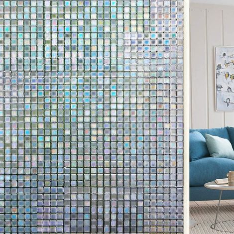 Film de vitre 45x200cm - Adhésif électrostatique translucide sans colle, film de confidentialité décoratif 3D mosaïque pour bureau, cuisine et maison (1/5)