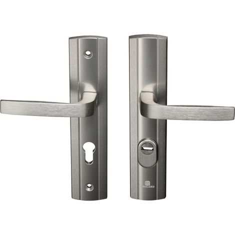 Ensemble de Poignées Blindées sur Plaque Béquille pour Porte d’Entrée (pour Cylindre Européen), Coloris INOX (1/3)