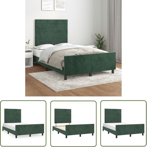 The Living Store Cadre de lit sans matelas vert foncé 120x190 cm velours - Cadre De Lit - Lit Avec Tête De Lit - Lit Velours - Lit Double - Literie
