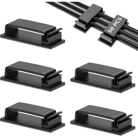 50 attaches-câbles autocollantes pour la gestion et l'organisation des câbles, idéales pour le bureau, la maison, la voiture, la télévision et l'ordinateur (noir).-AquaForge (1/5)