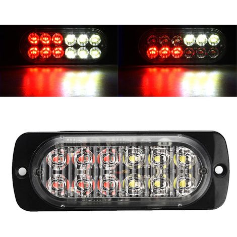 Gyrophare 12 LED 12-24V pour camion voiture, feux clignotants d'urgence blancs et rouges, avertisseur lumineux stroboscopique (1/5)