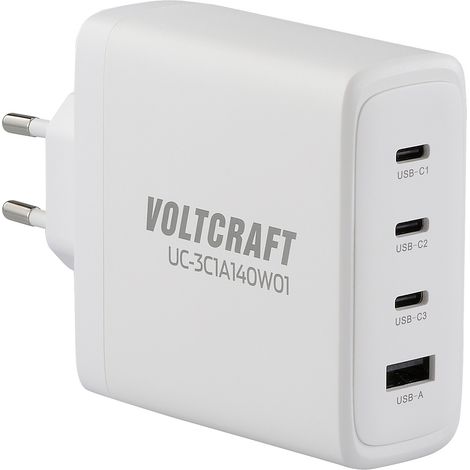 VOLTCRAFT UC-3C1A140W01 USB Ladegerät 140 W 3x USB-C®, 1x USB-A USB PD 3.1 Weiß Innenbereich GaN