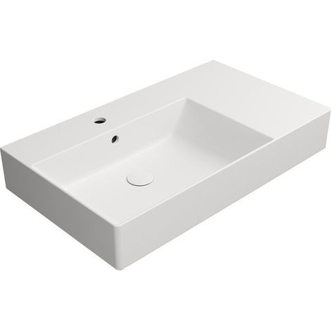 Lavabo en céramique KUBE X 80x47cm, étagère à droite, blanc mat (1/4)