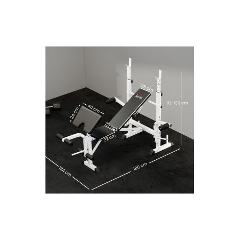 Multifunktionale Hantelbank mit Beinpresse und Langhantelablage, Schwarz OKMYHOME (1/5)