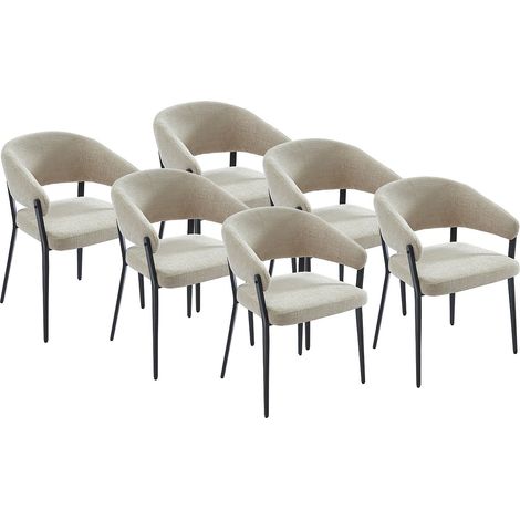 Sedia con braccioli in Tessuto e Metallo Nero Beige - Lotto di 6 - AVRELA