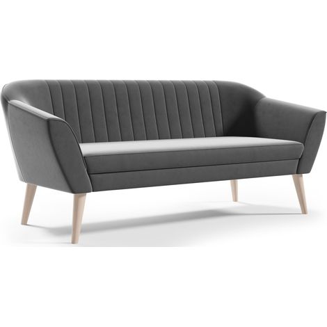 Sofello Sofa 3 Sitzer -- SUZI -- Grau Sitzbank Samt Holzfüße Schnelle Lieferung skandinavischer Stil - schöne Steppung (1/5)