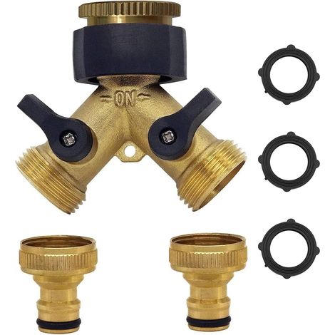 Doppelwaschmaschinenhahn, 2-Wege-Y-Verteiler, 3/4"- und 1/2"-Schlauchadapter aus Messing, Y-Verbinder mit 2 Schlauchverteilern zum Anschluss von 2 Geräten