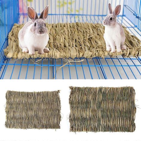 Lit en paille tressée pour lapins, nid à mâcher, tapis d'herbe pour lapins et rats - Grand modèle (1/4)
