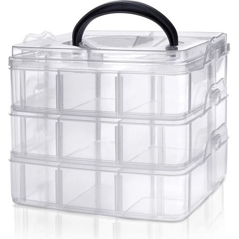 Boite Rangement Compartiment - Boite de Rangement Compartiments Amovibles et Empilables 3 Etages en Plastique Transparent - Boite Rangement