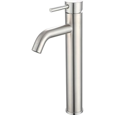Rubinetto miscelatore meccanico arrotondato H29,6 cm in inox nichel spazzolato - SALAVAN (1/5)