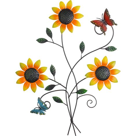 Décoration Murale de Fleur en Métal Tournesol en Métal pour Deco Jardin avec Papillons Mur Art Fleurs Décorations Suspendues pour Salon Chambre Patio (1/5)