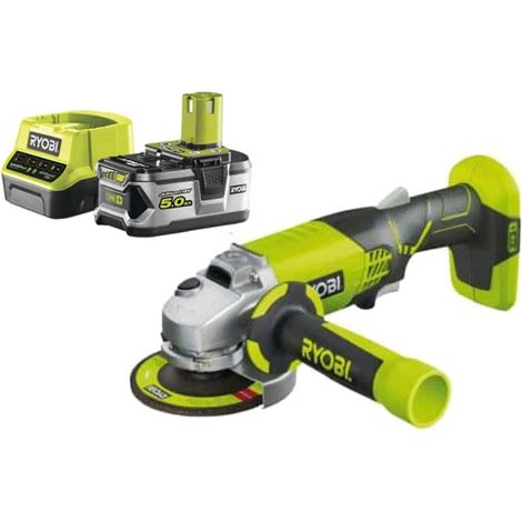 Confezione RYOBI Smerigliatrice angolare 18 V OnePlus R18AG-0 - 1 batteria 5.0Ah - 1 caricatore rapido 2.0Ah RC18120-150