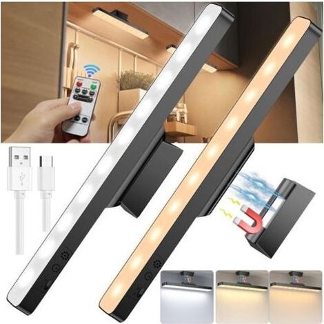 2 Pcs LED Cuisine Sous Meuble Avec Télécommande, 3200mAh Lampe LED Rechargeable, Eclairage D'armoire Dimmable Sans Fil Pour Cuisines, Chambres A Coucher, Armoires Et Placards (1/4)