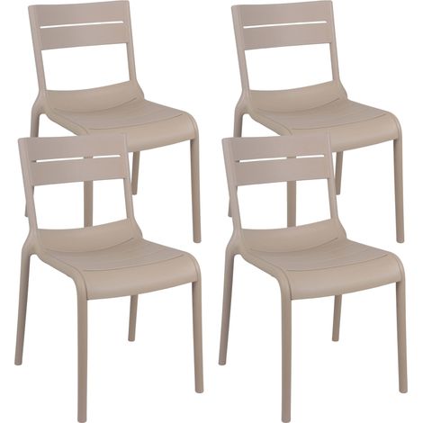 Oviala – Lot de 4 chaises de jardin en plastique beige – Empilables – Hauteur 82 cm – Charge maximale 100 kg – Assise confortable 45 cm (1/5)