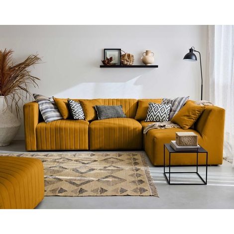 Nova - 4-sitzer modulares ecksofa rechts - aus samt - gelb