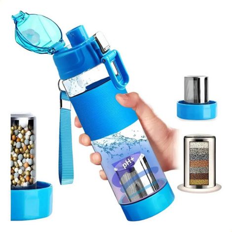 Irovami Bouteille eau alcaline 650 ml – filtre intégré, hydrogène/minéraux, sport