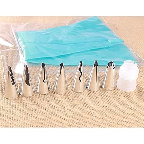 Set of 9 Stainless Steel 304 Cake Piping Tips with Silicone Piping Bag, Easy-Clean Flying Tips for Beginners (1/5)