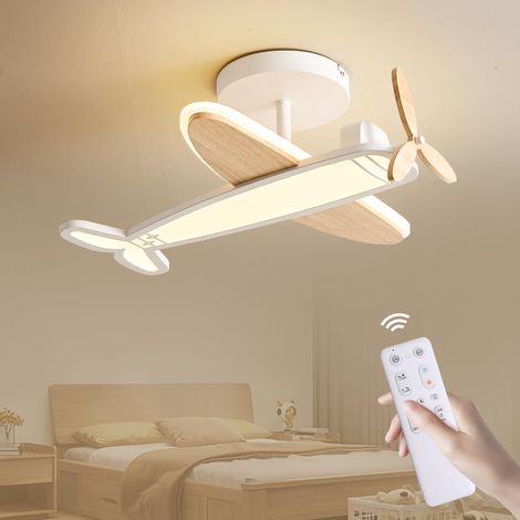 Plafonnier en bois LED télécommande enfant moderne dimmable - 53cm 40W 3000K à 6500K forme d'avion salon chambre d'enfant salle à manger (1/5)