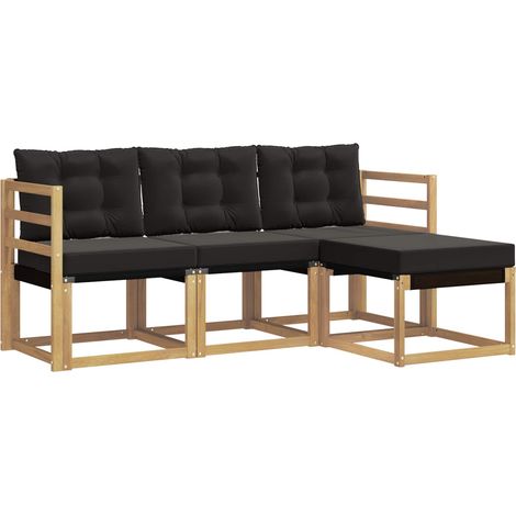 Outdoor Sofa Set with Cushion 4 pcs White and Black vidaXL