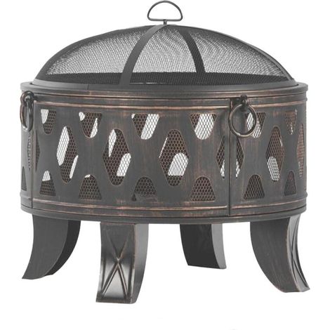 Brasero de jardin avec pare-étincelles 58 x 66 cm multifonctionnel style rustique ambiance conviviale en acier noir (1/3)