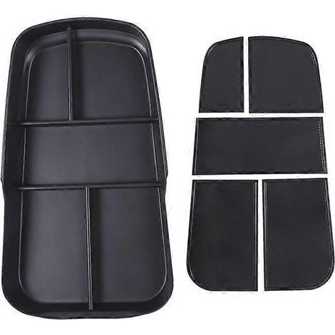 Boîte de rangement organiseur pour vide-poche central auto, plateau de stockage sous console, accessoire voiture universel, compartiments multiples, robuste et pratique. (1/5)