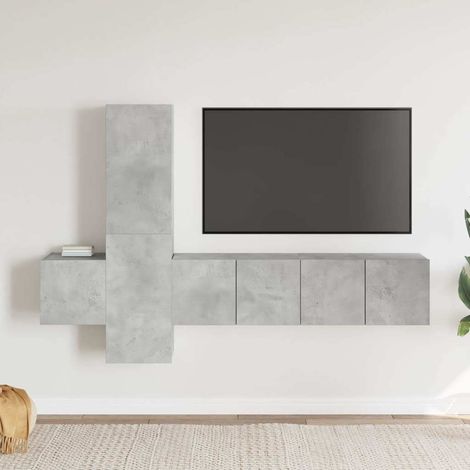 Lot de 5 Meubles TV - Armoire Télévision Moderne Banc TV Gris béton Aggloméré -FR80632 (1/5)