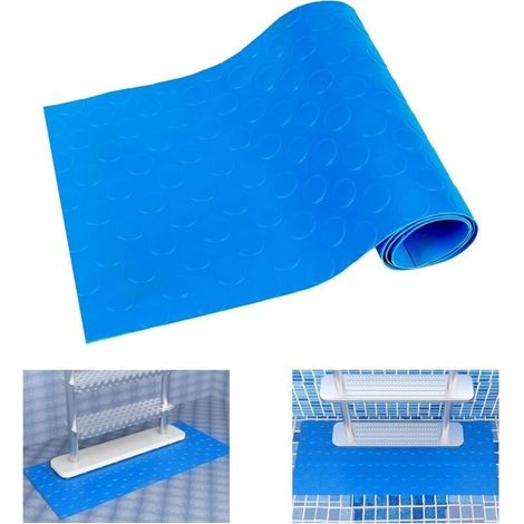 Tapis d'échelle de piscine, tapis de piscine antidérapant, tapis d'escalier de piscine, tapis de marche antidérapant,motif bouton rond bleu 90×90 cm. (1/4)