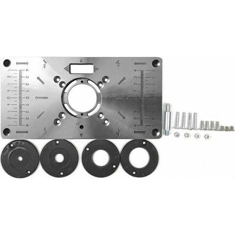 Plaque d'insertion pour tables de fraisage et établis de menuiserie, avec 4 outils annulaires (1/3)