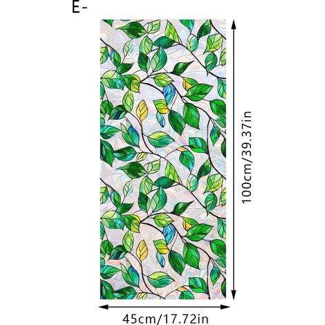Brise-vue décoratif motif feuilles vertes arc-en-ciel 44,5x200cm film électrostatique anti-chaleur anti-UV adapté salon,chambre,salle de bain, cuisine (1/5)