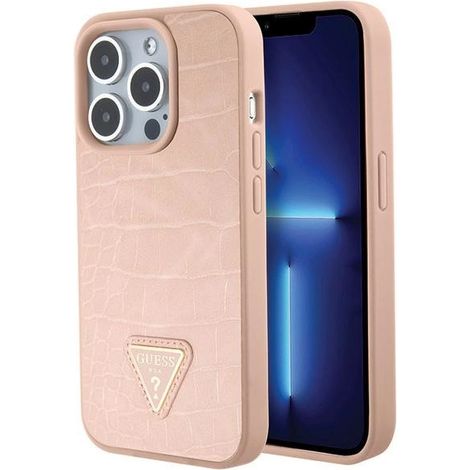 Guess GUHCP15XPCRTHCP iPhone 15 Pro Max pinke Hartschalen-Hülle mit Krokodil-Dreieck-Metalllogo (1/5)