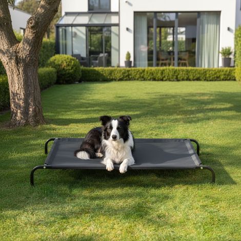belviona Hundeliege erhöht, wetterfestes Outdoor-Hundebett mit stabilem Metallrahmen, atmungsaktiv & pflegeleicht, 114x76 cm, schwarz (1/5)