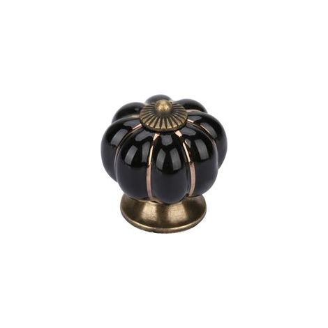 Boutons de porte en céramique en forme de citrouille, style européen, poignées pour meubles de chambre, placards et tiroirs (noir) (1/5)