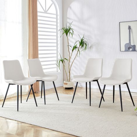 Set di 4 sedie da pranzo in similpelle bianca: design moderno con seduta e schienale allargati e piedini in metallo antiscivolo, ideali per la casa e l'ufficio.