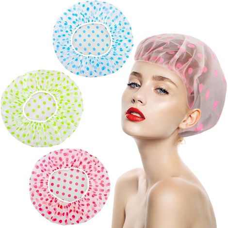 Bonnet de Douche 3 Pièces, Imperméable Bonnet de Bain élastiques Chapeau Réutilisables, Grand Accessoire Cheveux Douche pour Les Femmes Filles de Douche Spa Salonbleu + vert + rose, (1/3)