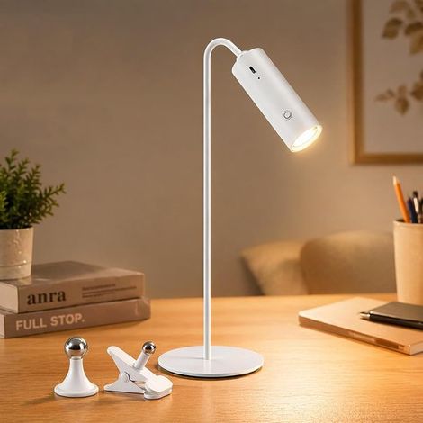 Lampe de bureau LED sans fil, lampe puzzle en aluminium à intensité variable, lampe de chevet rechargeable, blanche (1/5)