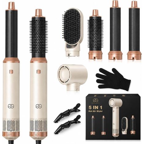 Brosse Soufflante avec 5 accessoires, Multistyler Sèche-cheveux, Airstyler 5-en-1, pour sécher, Brosse Coiffante Chauffante, Pour Lisser, Boucler, Sandstone Edition (1/5)