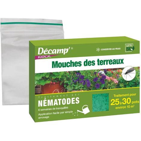 Nématodes contre les mouches des terreaux – 5 millions d'unités – Action rapide en 48h – Lutte biologique ciblée pour larves – Décamp'