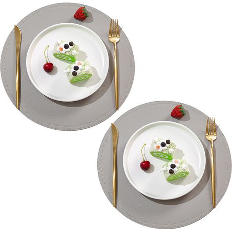 Set De Table - Cuir Grainé Litchi - Rond - Isolant Thermique - Imperméable - Résistant Aux Graisses - Pour Table À Manger - Lot De 4 (1/5)
