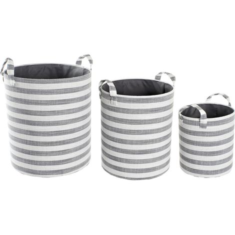 DKD Home Decor Set de paniers gris rayures coton 3 pièces (1/4)
