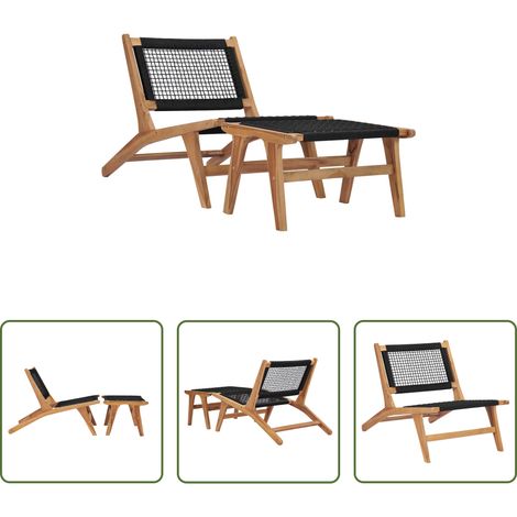 Chaise longue - Chaise longue avec repose-pied Bois de teck solide et corde (1/5)