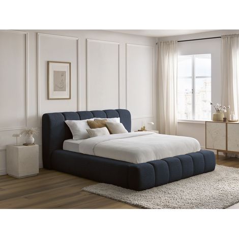 BOBOCHIC - Lit coffre DENALI tissu bouclette 140x190 Bleu foncé (1/5)